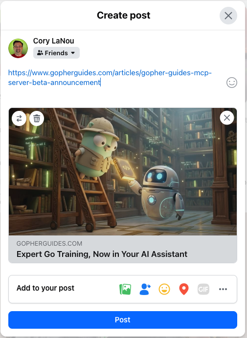 Facebook sharing with auto-generated hero image dynamically created by Gemini AI