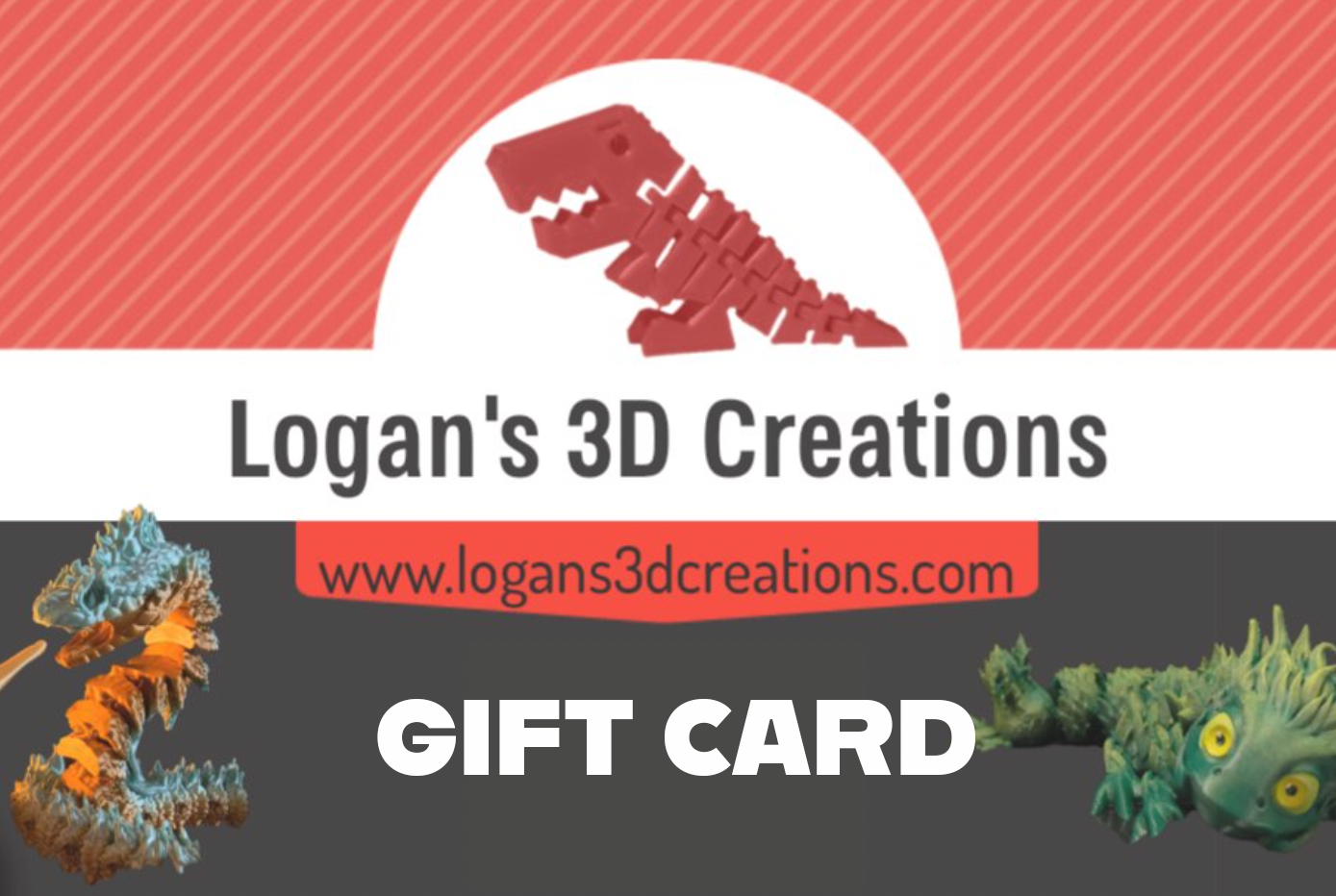 The original gift card design featuring the Flexi-Rex and friends—still in use today